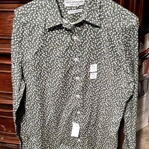 Men's Nick Graham size small White and Green Floral Button-Down Shirt